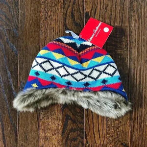 Hanna Andersson Infant XS (6-12M) Trapper Hat w/Faux Fur Lining - NWT!